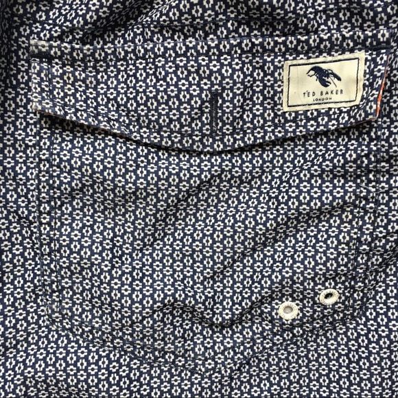 Ted Baker London blue & white geometric print swim trunks size 6 / large - Picture 7 of 13
